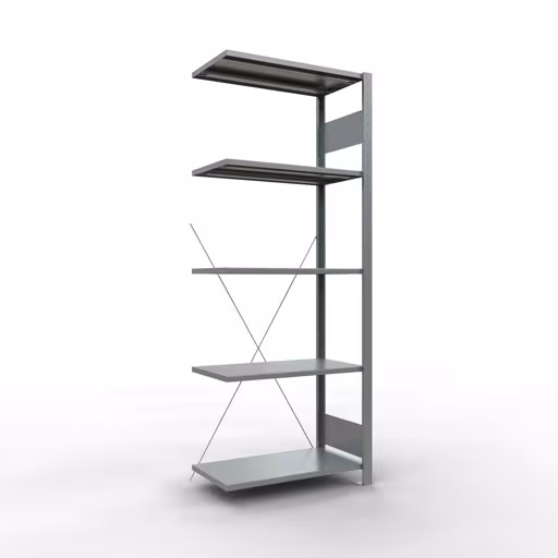 Anbauregal, Fachbodenregal Stecksystem MULTIplus150, 2000 x 750 x 400 mm (HxBxT), 5 Fachböden, Kreuzstrebe, verzinkt aus der Kategorie Anbauregal mit der Artikelnummer 12745-75