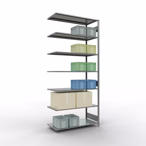Produktbild Nr.15 des Artikels Anbauregal, Fachbodenregal Stecksystem MULTIplus150, 3000 x 1300 x 600 mm (HxBxT), 7 Fachböden, Längenriegel, verzinkt aus der Produktreihe Stecksystem von der Marke Schulte Lagertechnik