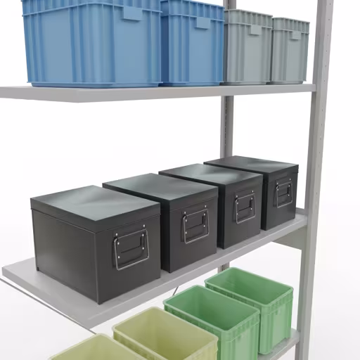 Abbildung Nr 10 des Artikels Anbauregal, Fachbodenregal Stecksystem MULTIplus85, 2500 x 1000 x 400 mm (HxBxT), 6 Fachböden, Kreuzstrebe, RAL 7035 lichtgrau aus der Produktgruppe Stecksystem von der Marke Schulte Lagertechnik