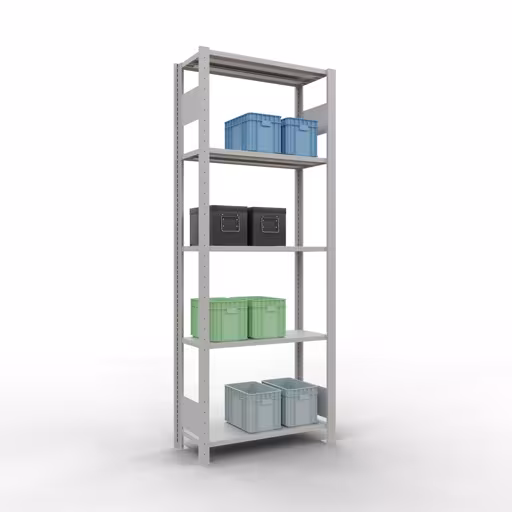 Produktbild Nr.14 des Artikels Grundregal, Fachbodenregal Stecksystem MULTIplus150, 2000 x 750 x 300 mm (HxBxT), 5 Fachböden, Längenriegel, RAL 7035 lichtgrau aus der Produktreihe Stecksystem von der Marke Schulte Lagertechnik