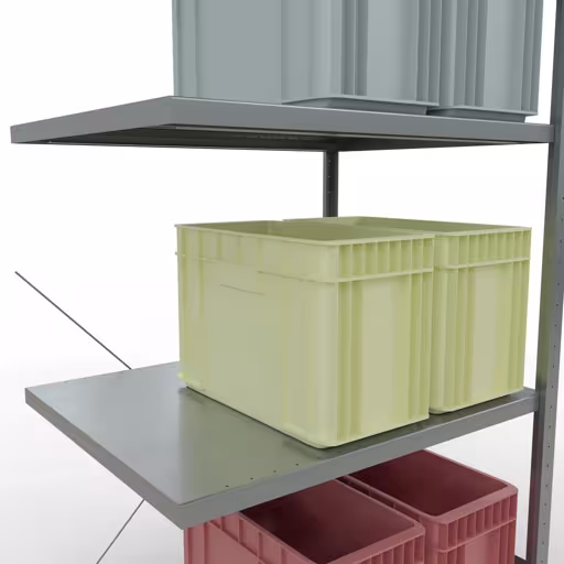 Abbildung Nr 7 des Artikels Anbauregal, Fachbodenregal Stecksystem MULTIplus330, 2000 x 1000 x 800 mm (HxBxT), 5 Fachböden, Kreuzstrebe, verzinkt aus der Produktgruppe Stecksystem von der Marke Schulte Lagertechnik