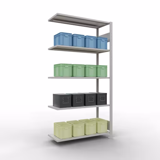 Anbauregal, Fachbodenregal Stecksystem MULTIplus150, 2000 x 1000 x 400 mm (HxBxT), 5 Fachböden, Längenriegel, RAL 7035 lichtgrau von Schulte Lagertechnik aus der Kategorie Stecksystem