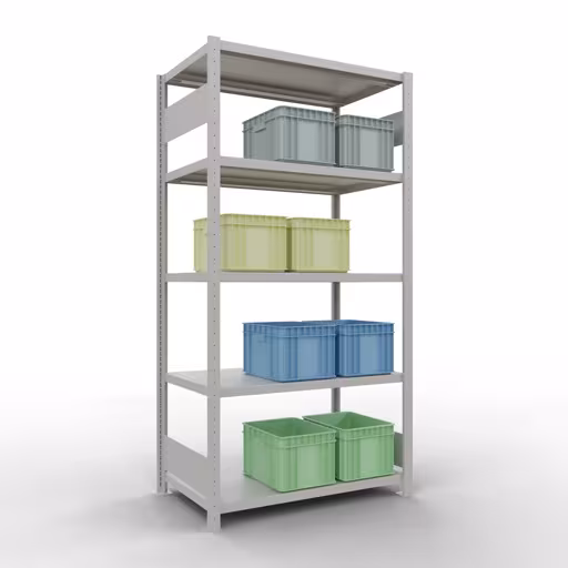 Grundregal, Fachbodenregal Stecksystem MULTIplus250, 2000 x 1000 x 600 mm (HxBxT), 5 Fachböden, Längenriegel, RAL 7035 lichtgrau von der Marke Schulte Lagertechnik aus der Produktreihe Stecksystem
