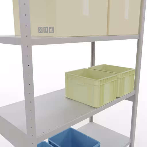 Abbildung Nr 13 des Artikels Grundregal, Fachbodenregal Stecksystem MULTIplus250, 3000 x 1300 x 600 mm (HxBxT), 7 Fachböden, Längenriegel, RAL 7035 lichtgrau aus der Produktgruppe Stecksystem von der Marke Schulte Lagertechnik