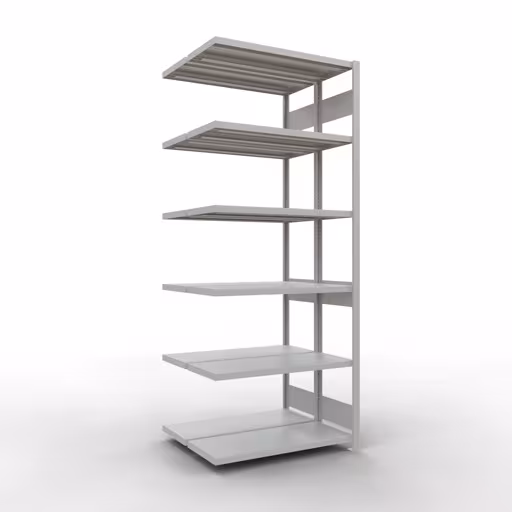 Anbauregal, Doppelregal, Fachbodenregal Stecksystem MULTIplus250, 2500 x 1000 x (2x400) mm (HxBxT), 2x6 Fachböden, Längenriegel, RAL 7035 lichtgrau aus der Kategorie Doppelregale mit der Artikelnummer 33246