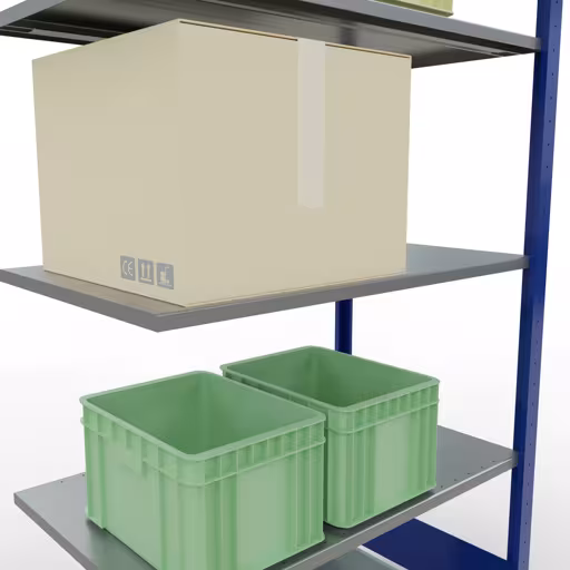Abbildung Nr 14 des Artikels Anbauregal, Fachbodenregal Stecksystem MULTIplus85, 2000 x 1000 x 600 mm (HxBxT), 5 Fachböden, Längenriegel, RAL 5010 enzianblau aus der Produktgruppe Stecksystem von der Marke Schulte Lagertechnik