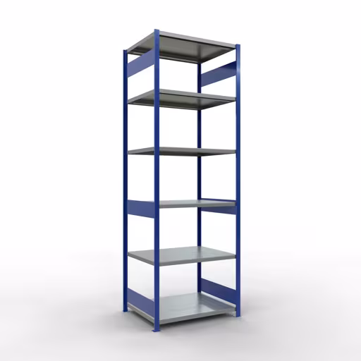 Grundregal, Fachbodenregal Stecksystem MULTIplus250, 3000 x 1000 x 800 mm (HxBxT), 7 Fachböden, Längenriegel, RAL 5010 enzianblau/verzinkt aus der Kategorie Grundregal mit der Artikelnummer 12982-LR-B