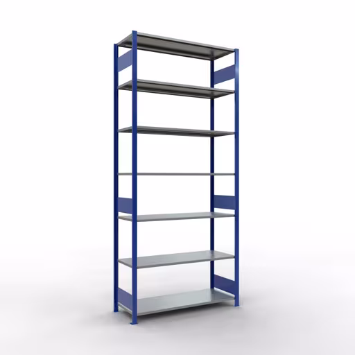 Grundregal, Fachbodenregal Stecksystem MULTIplus150, 3000 x 1300 x 500 mm (HxBxT), 7 Fachböden, Längenriegel, RAL 5010 enzianblau/verzinkt aus der Kategorie Grundregal mit der Artikelnummer 12752-130-LR-B