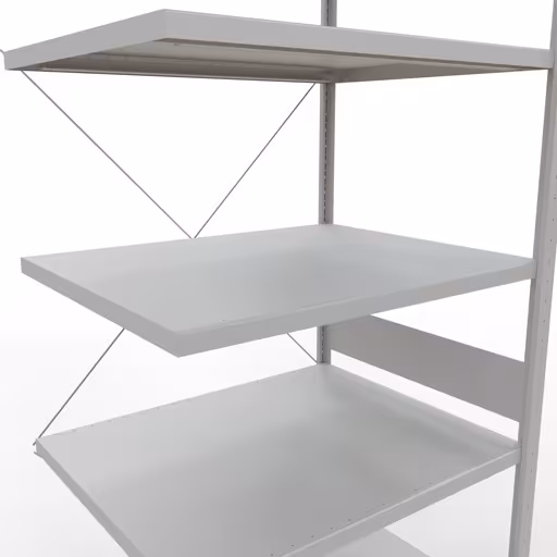 Anbauregal, Fachbodenregal Stecksystem MULTIplus250, 3000 x 1000 x 800 mm (HxBxT), 7 Fachböden, Kreuzstrebe, RAL 7035 lichtgrau von der Marke Schulte Lagertechnik aus der Produktreihe Stecksystem