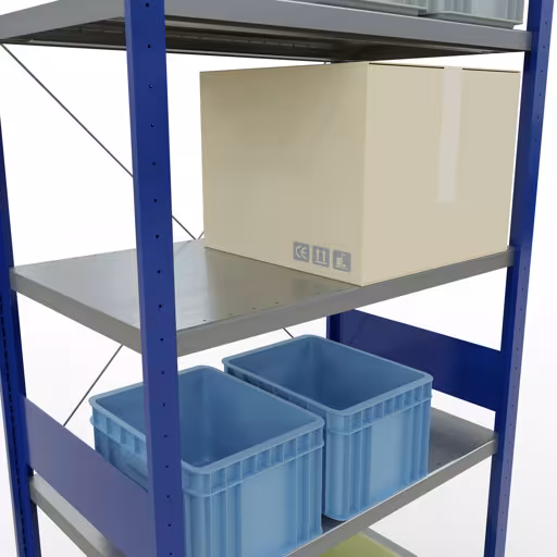 Grundregal, Fachbodenregal Stecksystem MULTIplus250, 3000 x 1000 x 600 mm (HxBxT), 7 Fachböden, Kreuzstrebe, RAL 5010 enzianblau/verzinkt von Schulte Lagertechnik mit der Artikelnr. 12962-B