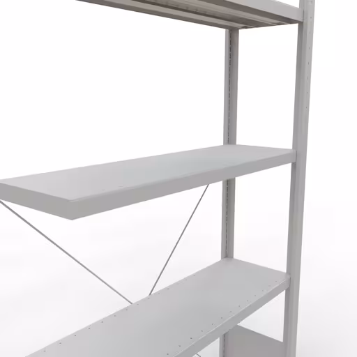 Abbildung Nr 12 des Artikels Anbauregal, Fachbodenregal Stecksystem MULTIplus330, 2000 x 1000 x 300 mm (HxBxT), 5 Fachböden, Kreuzstrebe, RAL 7035 lichtgrau aus der Produktgruppe Stecksystem von der Marke Schulte Lagertechnik