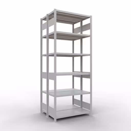 Grundregal, Doppelregal, Fachbodenregal Stecksystem MULTIplus250, 2500 x 1000 x (2x400) mm (HxBxT), 2x6 Fachböden, Längenriegel, RAL 7035 lichtgrau aus der Kategorie Doppelregale mit der Artikelnummer 33241
