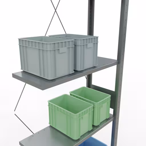 Produktbild Nr.8 des Artikels Anbauregal, Fachbodenregal Stecksystem MULTIplus150, 3000 x 750 x 300 mm (HxBxT), 7 Fachböden, Kreuzstrebe, verzinkt aus der Produktreihe Stecksystem von der Marke Schulte Lagertechnik