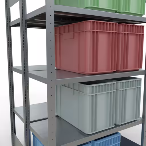 Zusatzbild des Artikels Grundregal, Doppelregal, Fachbodenregal Stecksystem MULTIplus250, 2000 x 1000 x (2x500) mm (HxBxT), 2x5 Fachböden, Längenriegel, verzinkt aus Doppelregale