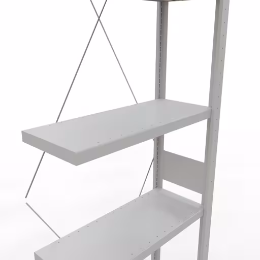 Anbauregal, Fachbodenregal Stecksystem MULTIplus250, 3000 x 750 x 300 mm (HxBxT), 7 Fachböden, Kreuzstrebe, RAL 7035 lichtgrau von der Marke Schulte Lagertechnik aus der Produktreihe Stecksystem