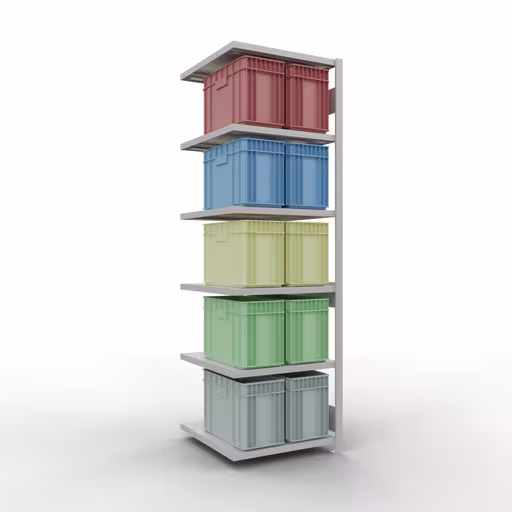 Anbauregal, Fachbodenregal Stecksystem MULTIplus250, 2500 x 750 x 800 mm (HxBxT), 6 Fachböden, Längenriegel, RAL 7035 lichtgrau von der Marke Schulte Lagertechnik aus der Produktreihe Stecksystem