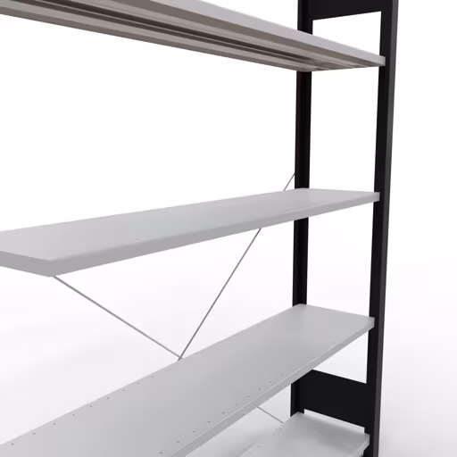 Produktbild Nr 13 des Artikels Anbauregal, Büro-Fachbodenregal Stecksystem MULTIplus85, 1800 x 1300 x 300 mm (HxBxT), 5 Fachböden, Kreuzstrebe, ohne Anschlagleiste, schwarz/lichtgrau Abbildung Nr 13 des Artikels Anbauregal, Büro-Fachbodenregal Stecksystem MULTIplus85, 1800 x 1300 x 300 mm (HxBxT), 5 Fachböden, Kreuzstrebe, ohne Anschlagleiste, schwarz/lichtgrau aus der Produktgruppe Büroregale von der Marke Schulte Lagertechnik