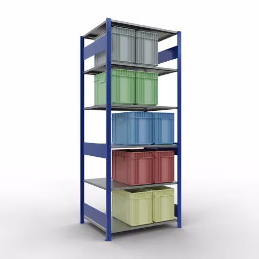 Grundregal, Fachbodenregal Stecksystem MULTIplus150, 2500 x 1000 x 800 mm (HxBxT), 6 Fachböden, Längenriegel, RAL 5010 enzianblau/verzinkt von der Marke Schulte Lagertechnik aus der Produktreihe Stecksystem