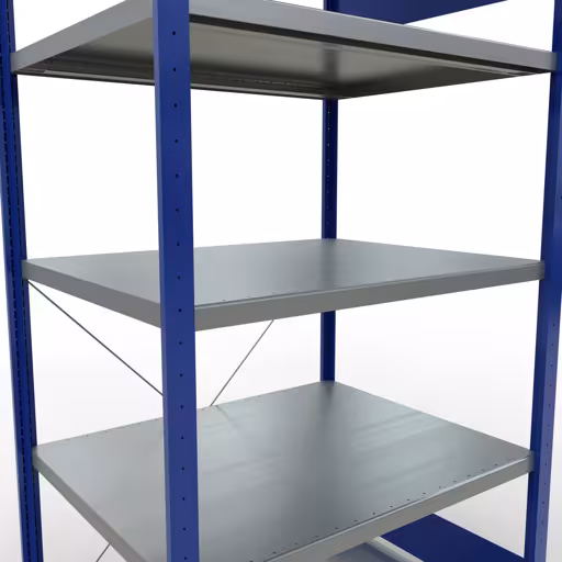 Produktbild Nr.11 des Artikels Grundregal, Fachbodenregal Stecksystem MULTIplus250, 2000 x 1000 x 800 mm (HxBxT), 5 Fachböden, Kreuzstrebe, RAL 5010 enzianblau/verzinkt aus der Produktreihe Stecksystem von der Marke Schulte Lagertechnik