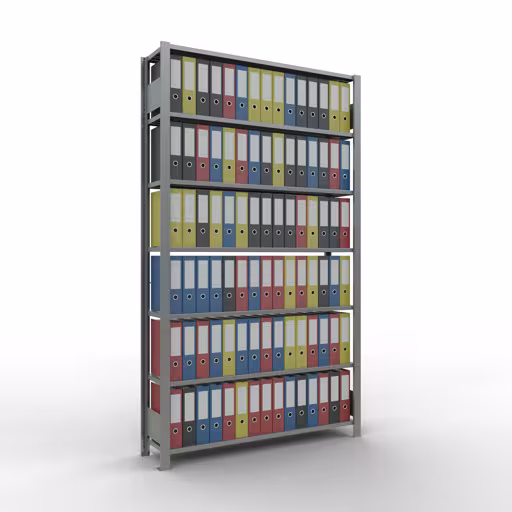 Grundregal, Büro-Fachbodenregal Stecksystem MULTIplus85, 2300 x 1300 x 300 mm (HxBxT), 7 Fachböden, Kreuzstrebe, verzinkt, ohne Anschlagleiste aus der Kategorie Stecksystem mit der GTIN 4004514261762 Grundregal, Büro-Fachbodenregal Stecksystem MULTIplus85, 2300 x 1300 x 300 mm (HxBxT), 7 Fachböden, Kreuzstrebe, verzinkt, ohne Anschlagleiste von der Marke Schulte Lagertechnik aus der Produktreihe Büroregale