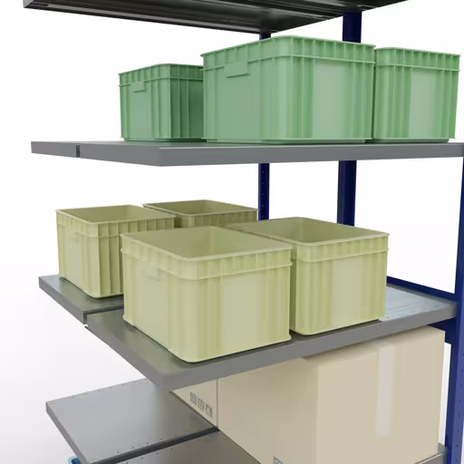 Produktbild Nr 16 des Artikels Anbauregal, Doppelregal, Fachbodenregal Stecksystem MULTIplus250, 2500 x 1000 x (2x500) mm (HxBxT), 2x6 Fachböden, Kreuzstrebe, RAL 5010 enzianblau Abbildung Nr 16 des Artikels Anbauregal, Doppelregal, Fachbodenregal Stecksystem MULTIplus250, 2500 x 1000 x (2x500) mm (HxBxT), 2x6 Fachböden, Kreuzstrebe, RAL 5010 enzianblau aus der Produktgruppe Fachbodenregale von der Marke Schulte Lagertechnik