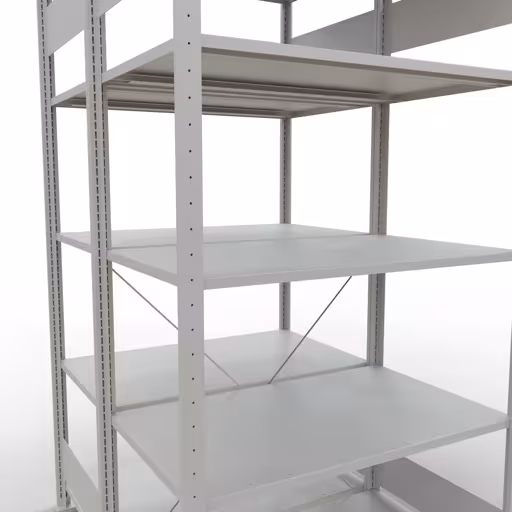 Zusatzbild des Artikels Grundregal, Doppelregal, Fachbodenregal Stecksystem MULTIplus150, 2000 x 1000 x (2x600) mm (HxBxT), 2x5 Fachböden, Kreuzstrebe, RAL 7035 lichtgrau aus Doppelregale
