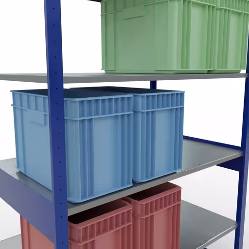 Grundregal, Fachbodenregal Stecksystem MULTIplus150, 2500 x 1300 x 800 mm (HxBxT), 6 Fachböden, Längenriegel, RAL 5010 enzianblau/verzinkt von Schulte Lagertechnik aus der Kategorie Stecksystem