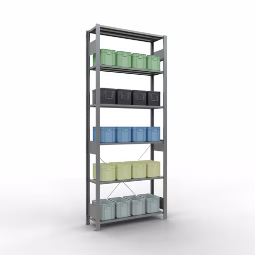 Abbildung Nr 15 des Artikels Grundregal, Fachbodenregal Stecksystem MULTIplus85, 2500 x 1000 x 300 mm (HxBxT), 6 Fachböden, Kreuzstrebe, verzinkt aus der Produktgruppe Stecksystem von der Marke Schulte Lagertechnik