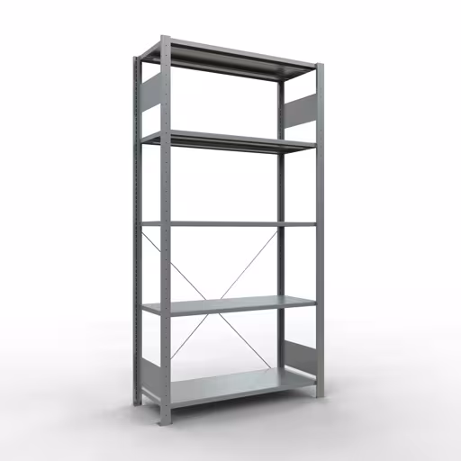 Grundregal, Fachbodenregal Stecksystem MULTIplus85, 2000 x 1000 x 400 mm (HxBxT), 5 Fachböden, Kreuzstrebe, verzinkt aus der Kategorie Grundregal mit der Artikelnummer 13140