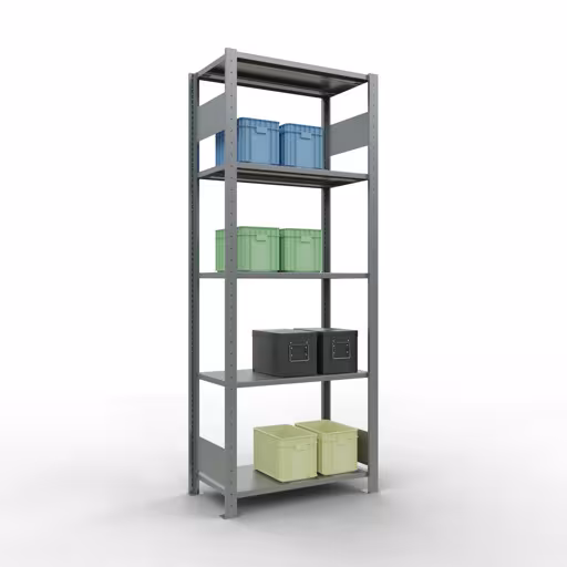 Andere Ansicht des Artikels Grundregal, Fachbodenregal Stecksystem MULTIplus150, 2000 x 750 x 400 mm (HxBxT), 5 Fachböden, Längenriegel, verzinkt aus der Kategorie Grundregal