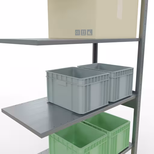 Produktbild Nr.15 des Artikels Anbauregal, Fachbodenregal Stecksystem MULTIplus150, 2500 x 1000 x 500 mm (HxBxT), 6 Fachböden, Längenriegel, verzinkt aus der Produktreihe Stecksystem von der Marke Schulte Lagertechnik