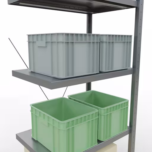 Zusatzbild des Artikels Anbauregal, Fachbodenregal Stecksystem MULTIplus250, 2000 x 750 x 500 mm (HxBxT), 5 Fachböden, Kreuzstrebe, verzinkt aus Anbauregal