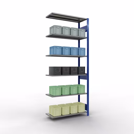 Abbildung Nr 15 des Artikels Anbauregal, Fachbodenregal Stecksystem MULTIplus85, 2500 x 1000 x 400 mm (HxBxT), 6 Fachböden, Längenriegel, RAL 5010 enzianblau aus der Produktgruppe Stecksystem von der Marke Schulte Lagertechnik