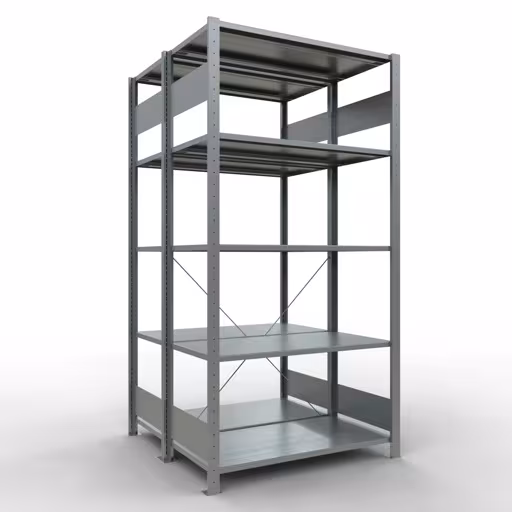 Grundregal, Doppelregal, Fachbodenregal Stecksystem MULTIplus150, 2000 x 1000 x (2x500) mm (HxBxT), 2x5 Fachböden, Kreuzstrebe, verzinkt aus der Kategorie Doppelregale mit der Artikelnummer 13750