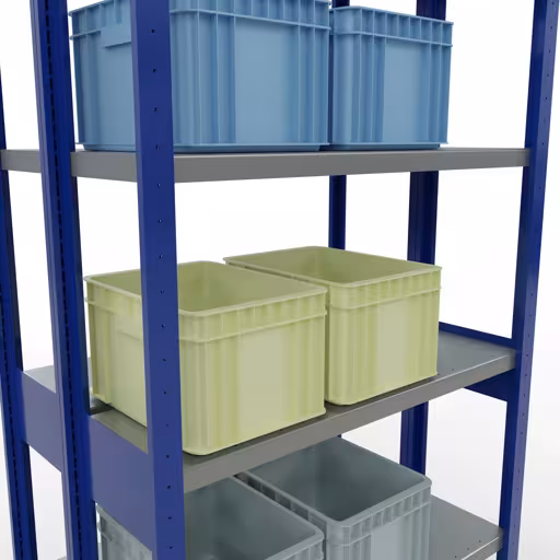 Grundregal, Doppelregal, Fachbodenregal Stecksystem MULTIplus250, 2500 x 1000 x (2x300) mm (HxBxT), 2x6 Fachböden, Längenriegel, RAL 5010 enzianblau mit der Artikelnr. 33231-B Grundregal, Doppelregal, Fachbodenregal Stecksystem MULTIplus250, 2500 x 1000 x (2x300) mm (HxBxT), 2x6 Fachböden, Längenriegel, RAL 5010 enzianblau von Schulte Lagertechnik aus der Kategorie Fachbodenregale