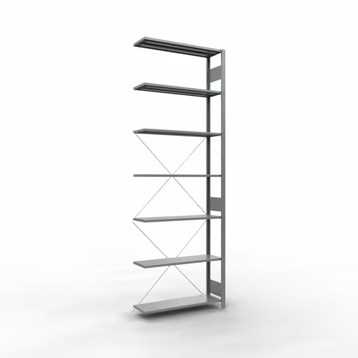 Anbauregal, Fachbodenregal Stecksystem MULTIplus150, 3000 x 1000 x 300 mm (HxBxT), 7 Fachböden, Kreuzstrebe, verzinkt aus der Kategorie Anbauregal mit der Artikelnummer 12737