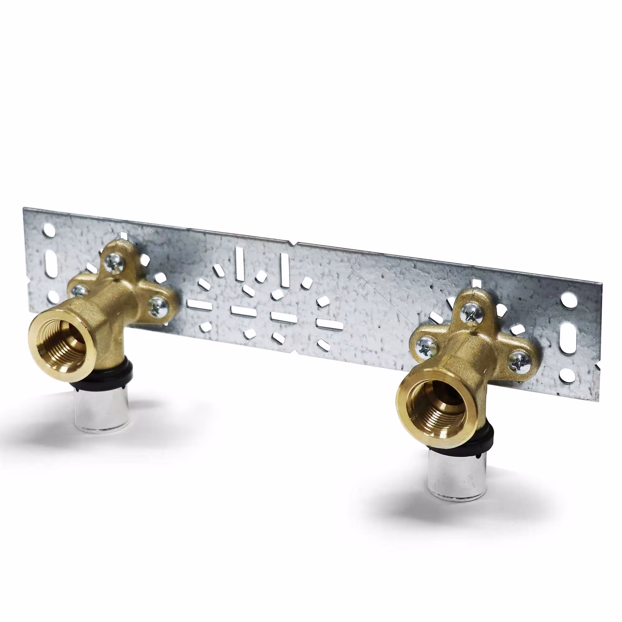 Press-Armaturen Anschlussplatte inkl. zwei vormontiere Wandwinkel 16x2mm – ½'' Stichmaß: 153mm von der Marke Pipetec Press-Wandwinkel montiert auf Montageplatte Typ Größe: 16mm x 1/2 Zoll aus der Kategorie Pressfittings mit der Artikelnr. PFWWSET1604