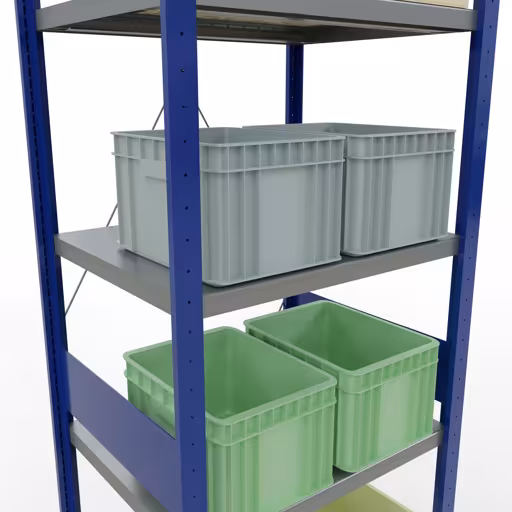 Produktbild Nr 14 des Artikels Grundregal, Fachbodenregal Stecksystem MULTIplus250, 3000 x 750 x 600 mm (HxBxT), 7 Fachböden, Kreuzstrebe, RAL 5010 enzianblau/verzinkt/verzinkt Abbildung Nr 14 des Artikels Grundregal, Fachbodenregal Stecksystem MULTIplus250, 3000 x 750 x 600 mm (HxBxT), 7 Fachböden, Kreuzstrebe, RAL 5010 enzianblau/verzinkt/verzinkt aus der Produktgruppe Stecksystem von der Marke Schulte Lagertechnik