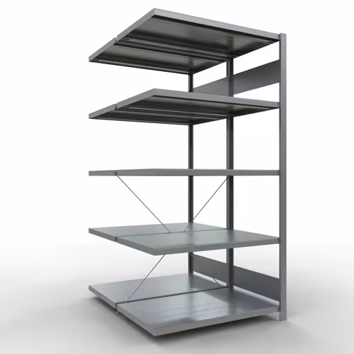Anbauregal, Doppelregal, Fachbodenregal Stecksystem MULTIplus250, 2000 x 1000 x (2x600) mm (HxBxT), 2x5 Fachböden, Kreuzstrebe, verzinkt aus der Kategorie Doppelregale mit der Artikelnummer 14265-A