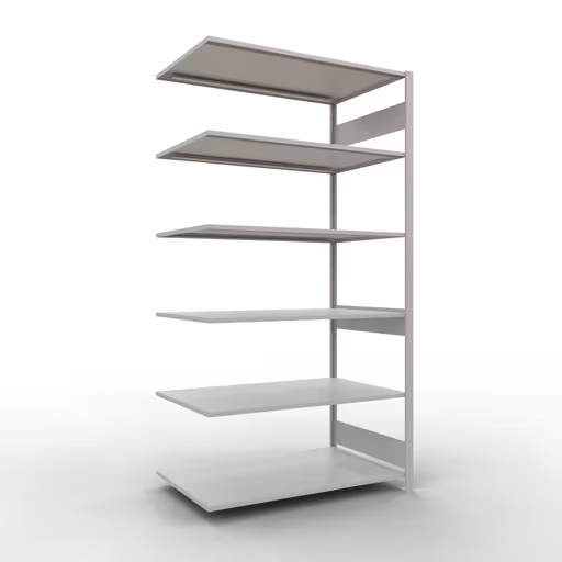 Zusatzbild des Artikels Anbauregal, Fachbodenregal Stecksystem MULTIplus150, 2500 x 1300 x 800 mm (HxBxT), 6 Fachböden, Längenriegel, RAL 7035 lichtgrau aus Anbauregal