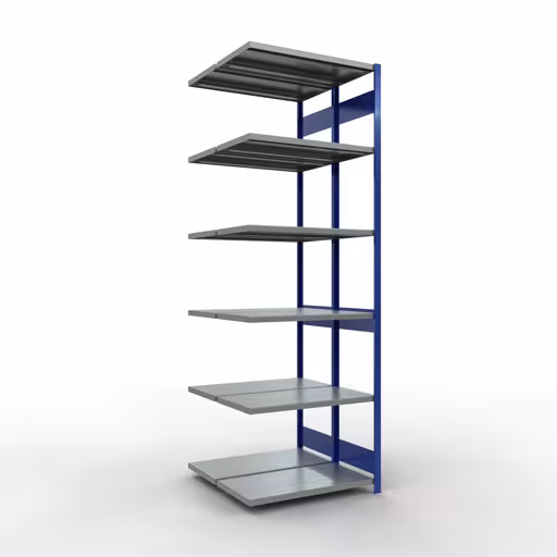 Anbauregal, Doppelregal, Fachbodenregal Stecksystem MULTIplus250, 3000 x 1000 x (2x500) mm (HxBxT), 2x7 Fachböden, Längenriegel, RAL 5010 enzianblau aus der Kategorie Doppelregale mit der Artikelnummer 33257-B