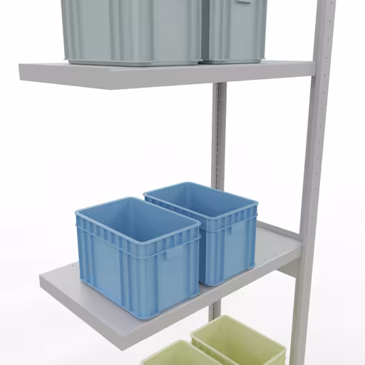 Abbildung Nr 12 des Artikels Anbauregal, Fachbodenregal Stecksystem MULTIplus250, 3000 x 750 x 400 mm (HxBxT), 7 Fachböden, Längenriegel, RAL 7035 lichtgrau aus der Produktgruppe Stecksystem von der Marke Schulte Lagertechnik