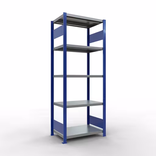 Grundregal, Fachbodenregal Stecksystem MULTIplus250, 2000 x 750 x 500 mm (HxBxT), 5 Fachböden, Längenriegel, RAL 5010 enzianblau/verzinkt/verzinkt aus der Kategorie Grundregal mit der Artikelnummer 12950-75-LR-B