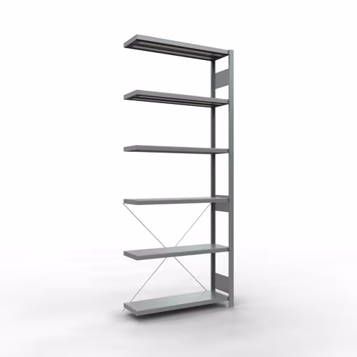 Anbauregal, Fachbodenregal Stecksystem MULTIplus330, 2500 x 1000 x 300 mm (HxBxT), 6 Fachböden, Kreuzstrebe, verzinkt aus der Kategorie Anbauregal mit der Artikelnummer 13936
