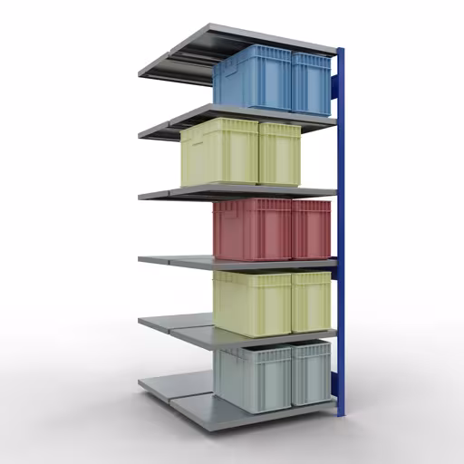 Anbauregal, Doppelregal, Fachbodenregal Stecksystem MULTIplus250, 2500 x 1000 x (2x600) mm (HxBxT), 2x6 Fachböden, Längenriegel, RAL 5010 enzianblau von der Marke Schulte Lagertechnik aus der Produktreihe Fachbodenregale