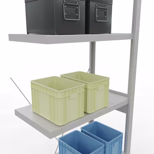 Abbildung Nr 14 des Artikels Anbauregal, Fachbodenregal Stecksystem MULTIplus250, 2500 x 750 x 400 mm (HxBxT), 6 Fachböden, Kreuzstrebe, RAL 7035 lichtgrau aus der Produktgruppe Stecksystem von der Marke Schulte Lagertechnik