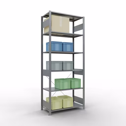 Abbildung Nr 16 des Artikels Grundregal, Fachbodenregal Stecksystem MULTIplus85, 2500 x 1000 x 500 mm (HxBxT), 6 Fachböden, Kreuzstrebe, verzinkt aus der Produktgruppe Stecksystem von der Marke Schulte Lagertechnik