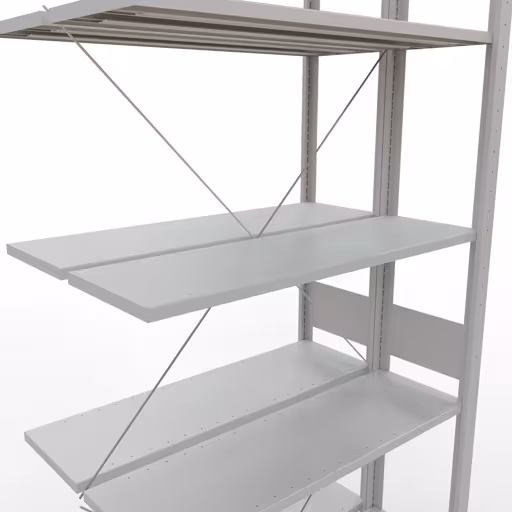 Abbildung Nr 7 des Artikels Anbauregal, Doppelregal, Fachbodenregal Stecksystem MULTIplus150, 3000 x 1000 x (2x600) mm (HxBxT), 2x7 Fachböden, Kreuzstrebe, RAL 7035 lichtgrau aus der Produktgruppe Fachbodenregale von der Marke Schulte Lagertechnik