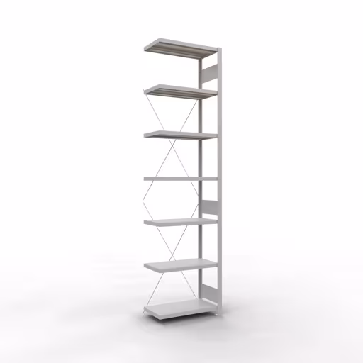 Anbauregal, Fachbodenregal Stecksystem MULTIplus250, 3000 x 750 x 400 mm (HxBxT), 7 Fachböden, Kreuzstrebe, RAL 7035 lichtgrau aus der Kategorie Anbauregal mit der Artikelnummer 32847-75