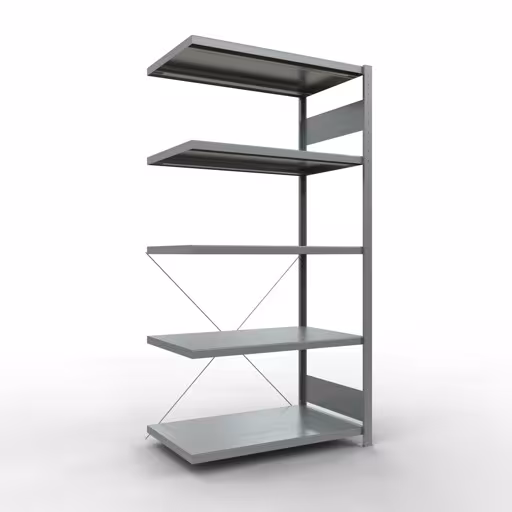 Anbauregal, Fachbodenregal Stecksystem MULTIplus330, 2000 x 1000 x 600 mm (HxBxT), 5 Fachböden, Kreuzstrebe, verzinkt aus der Kategorie Anbauregal mit der Artikelnummer 13965